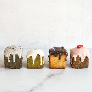 Set of 4 Tea Cakes from EatDomi - Hojicha Strawberry, Matcha Yuzu, Chocolate Earl Grey, Black Sesame