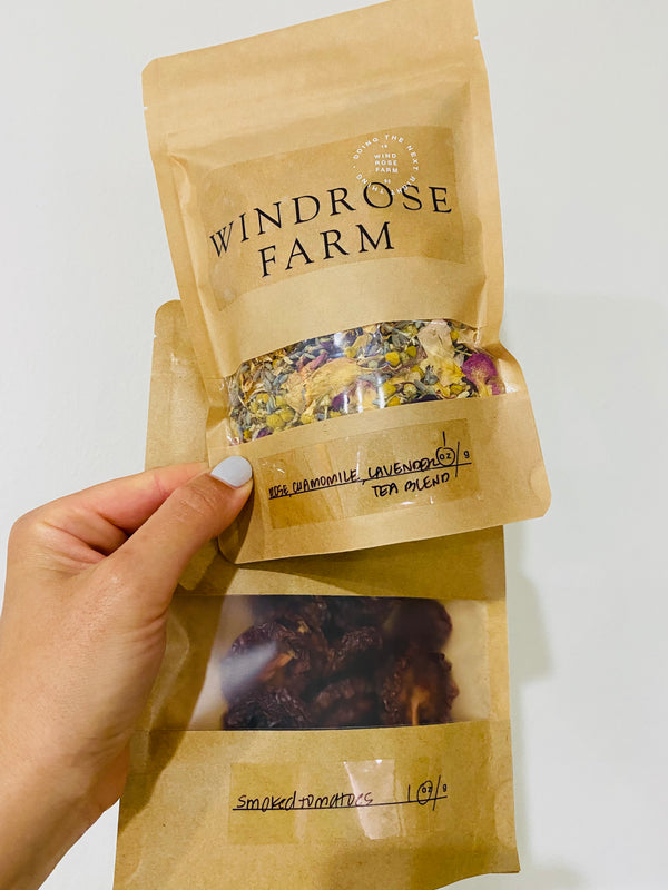 Dry Flower Tea & Smoked Dried Tomatoes from Windrose Farms 1oz